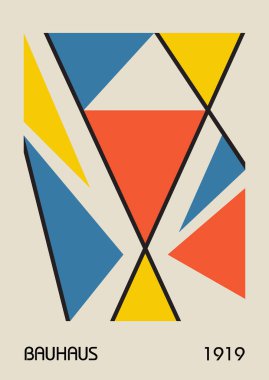 Minimum vintage 20 'ler geometrik tasarım posterleri, duvar resimleri, şablonlar, ilkel şekilli düzenler. Bauhaus retro model arkaplan, vektör soyut çember, üçgen ve kare çizgi sanatı. 