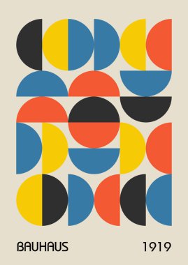 Minimum vintage 20 'ler geometrik tasarım posterleri, duvar resimleri, şablonlar, ilkel şekilli düzenler. Bauhaus retro model arkaplan, vektör soyut çember, üçgen ve kare çizgi sanatı. 