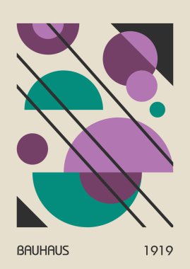 Minimum vintage 20 'ler geometrik tasarım posterleri, duvar resimleri, şablonlar, ilkel şekilli düzenler. Bauhaus retro model arkaplan, vektör soyut çember, üçgen ve kare çizgi sanatı. 