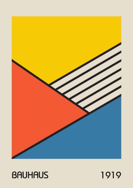 Minimum vintage 20 'ler geometrik tasarım posterleri, duvar resimleri, şablonlar, ilkel şekilli düzenler. Bauhaus retro model arkaplan, vektör soyut çember, üçgen ve kare çizgi sanatı. 