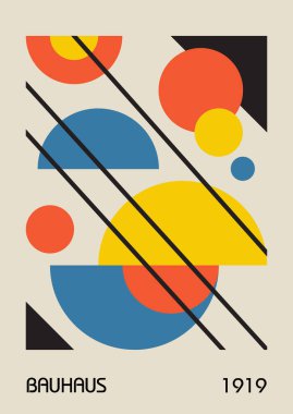 Minimum vintage 20 'ler geometrik tasarım posterleri, duvar resimleri, şablonlar, ilkel şekilli düzenler. Bauhaus retro model arkaplan, vektör soyut çember, üçgen ve kare çizgi sanatı. 