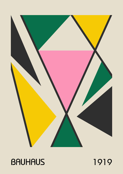 Minimal vintage 20s geometric design posters, wall art, template, layout with primitive shapes elements. Bauhaus retro pattern background, vector abstract circle, triangle and square line art. 