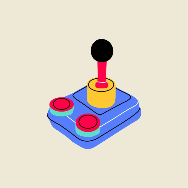Игровой Винтажный Ретро Элемент Game Joystick Стиле Плоской Линии Ручной — стоковый вектор