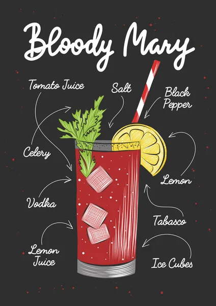 Vector Gegraveerde Stijl Bloody Maryalcoholische Cocktail Illustratie Voor Posters Decoratie — Stockvector