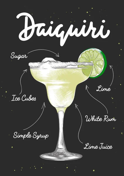 Vektor Graverad Stil Daiquiri Cocktail Illustration För Affischer Dekoration Logotyp — Stock vektor