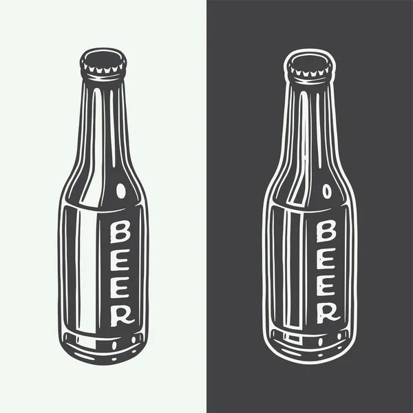 Vintage Retro Woodcut Engraving Wooden Beer Bottles Can Used Emblem — Stock Vector