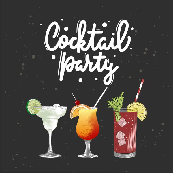 Illustrationsset Für Alkoholische Cocktails Mit Vektor Gravur Für Poster Dekoration — Stockvektor