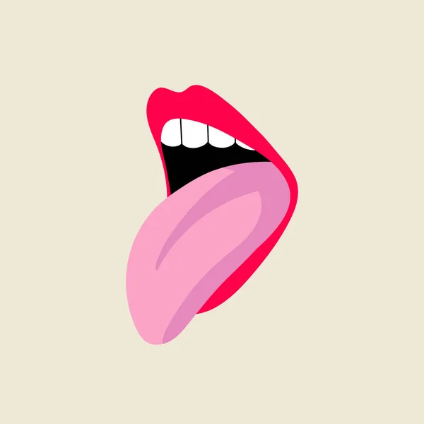 Open Female Human Mouth Tongue Teeth Modern Flat Line Style — 图库矢量图片