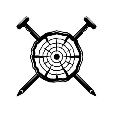 Klasik marangozluk marangozluğu mekanik çivi haçı. Amblem, logo, rozet, etiket gibi kullanılabilir. İşaret, poster ya da baskı. Monokrom Grafik Sanatı. Vektör İllüstrasyonu