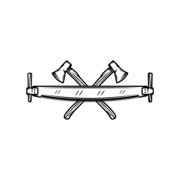Винтажные Столярные Топоры Пильный Крест Можно Использовать Логотип Эмблему Значок — стоковый вектор
