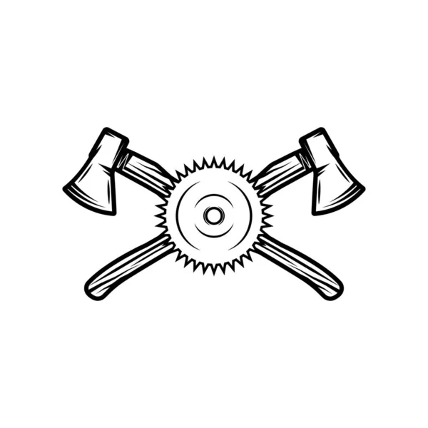 Ξυλουργικά Τσεκούρια Και Πριόνι Σταυρού Μπορεί Χρησιμοποιηθεί Σαν Έμβλημα Λογότυπο — Διανυσματικό Αρχείο