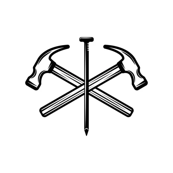 Винтажные Столярные Слова Механические Молоток Гвоздь Крест Можно Использовать Логотип — стоковый вектор