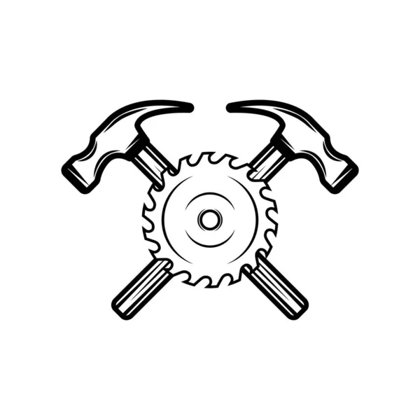 Klasik Marangozluk Marangozluğu Mekanik Çekiç Mermisi Amblem Logo Rozet Etiket — Stok Vektör