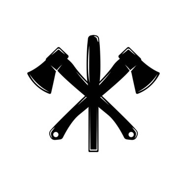 Klasik marangozluk marangozluğu mekanik baltalar keski haçı. Amblem, logo, rozet, etiket gibi kullanılabilir. İşaret, poster ya da baskı. Monokrom Grafik Sanatı. Vektör İllüstrasyonu