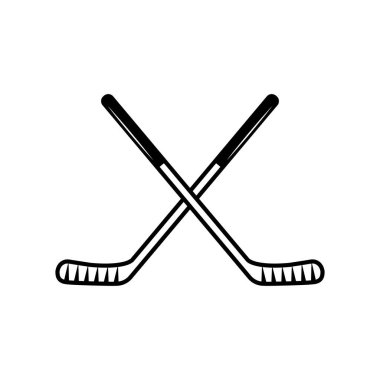 Eski moda kış sporları hokey sopası. Amblem, logo, rozet, etiket gibi kullanılabilir. İşaret, poster ya da baskı. Monokrom Grafik Sanatı. Vektör İllüstrasyonu. İşleme kalıbı