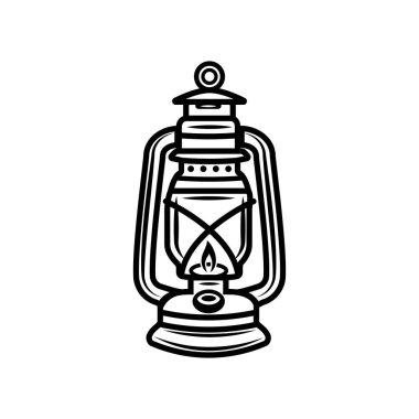 Klasik maden lambası. Amblem, logo, rozet, etiket gibi kullanılabilir. İşaret, poster ya da baskı. Monokrom Grafik Sanatı. Vektör İllüstrasyonu