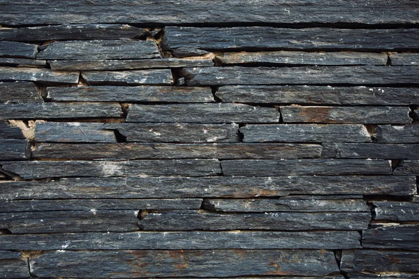 Liggande Tunt Horisontellt Tegel Bakgrundsbild Sten Slate Byggd Vägg — Stockfoto