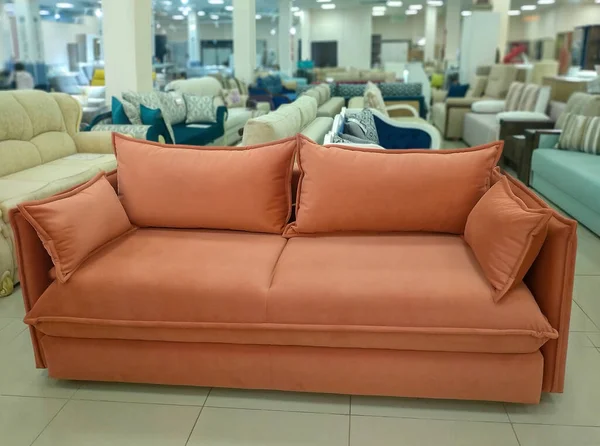 Sofas Showroom Furnitur Sale Sofas Beautiful Sofa Oranye — Stok Foto
