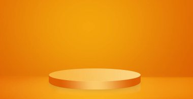 Turuncu arka planda turuncu kaide podyumu. Cadılar Bayramı arkaplanı. Ürün sunumunuz için modern tasarım. Metin 3D oluşturma için alanı kopyala
