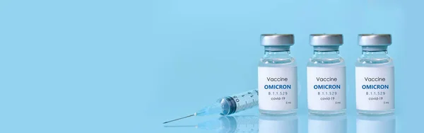 Lahvička Vakcíny Covid Imunizaci Před Omicron Variant Coronavirem Koncept Medicíny — Stock fotografie