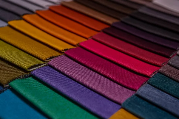 Amostras Tecidos Móveis Fundo Textura Tecido Multicolorido — Fotografia de Stock