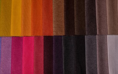 Mobilya kumaşı örnekleri. Çok renkli kumaş dokusu arka planı..