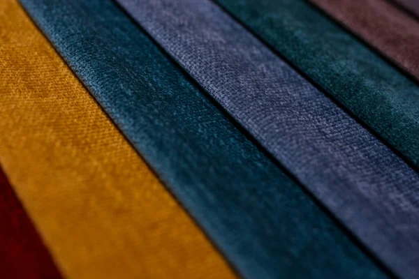 Campioni Mobili Fabrics Multicolor Tessuto Texture Sfondo Ciniglia — Foto Stock