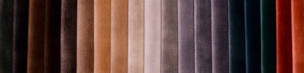 Образцы Мебельных Фабрик Многоцветная Текстура Тканей Фон Velours Banner — стоковое фото