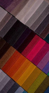 Mobilya kumaşı örnekleri. Çok renkli kumaş dokusu arka planı..