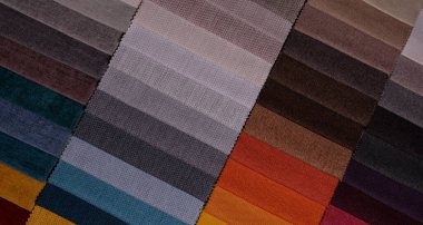 Mobilya kumaşı örnekleri. Çok renkli kumaş dokusu arka planı..