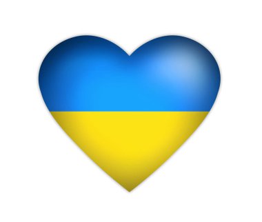 Beyaz arka planda kalp şeklinde Ukrayna bayrağı. Ukrayna 'yı kurtarma kavramı.