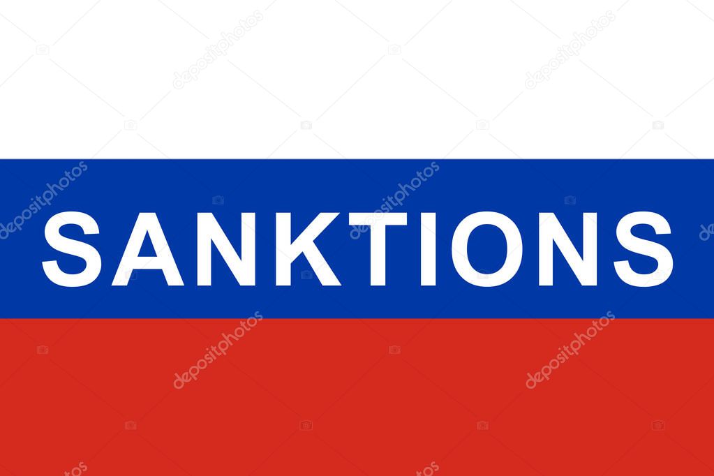 Russian flag. Sanctions of Russia in the context of the war with Ukraine