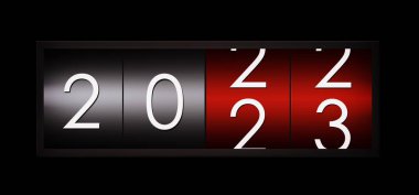 2022 2023 geri sayım zamanlayıcısı siyah arkaplanda izole edildi. Mutlu yıllar ve mutlu noeller