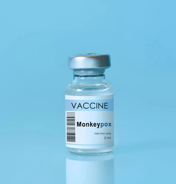Vial Vaccine Monkeypox Blue Background Concept Medicine Healthcare Science Monkeypox — Stockfoto