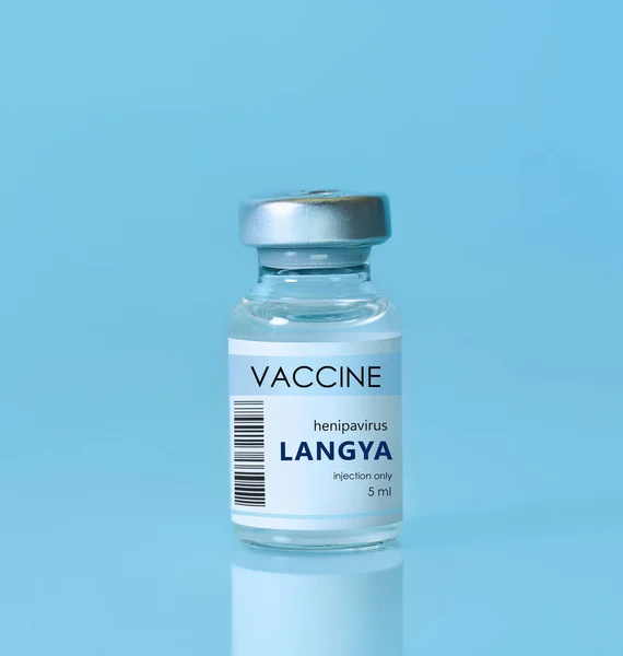 Langya Henipavirus Layv Vaccine Vial Blue Background Concept Medicine Healthcare — Stockfoto