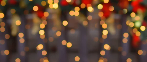 Beautiful Blurred Christmas Background Red Gold Bokeh Background Christmas Wooden — Foto de Stock