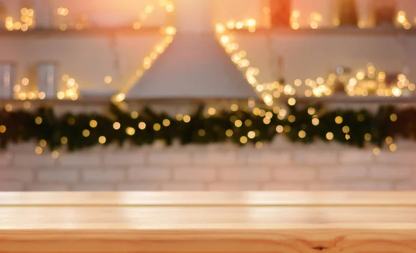 Kerst Achtergrond Lege Houten Tafel Achtergrond Van Kerstkeuken New Year — Stockfoto