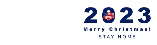 2023年あけましておめでとうございます 2023年アメリカ国旗付き保護フェイスマスク付き クリスマス パンデミックコロナウイルス中の新年 ラングヤ Henipavirus Layv Marburg Niphah Monkeypoxis — ストック写真