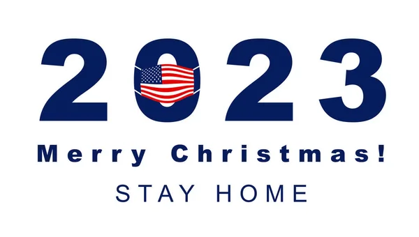 2022年あけましておめでとうございます 2022年アメリカ国旗付き保護フェイスマスク付き クリスマス パンデミックコロナウイルス中の新年 ラングヤ Henipavirus Layv Marburg Niphah Monkeypoxis — ストック写真