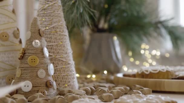 Decoraciones Navidad Mesa Cocina Pan Jengibre Navidad Los Dulces Año — Vídeos de Stock