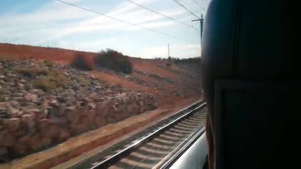 Second Video Window Moving Train Landscape Part Front Seat Foreground — Stock Video