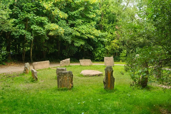 Restes Mégalithiques Avec Des Pierres Dans Cercle Dans Une Clairière — Photo