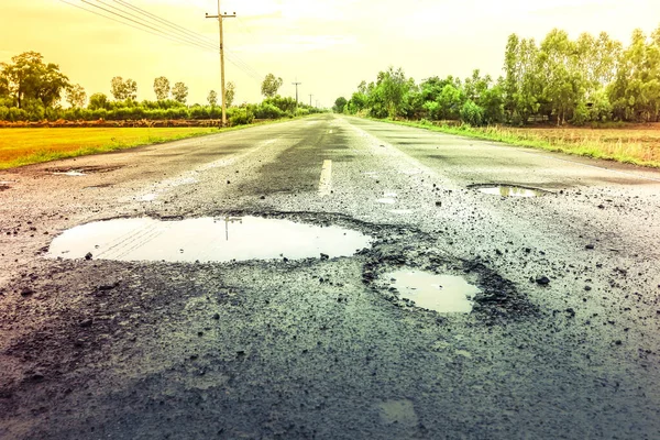 Puddles Road Rains Potholes Highway — Stock Fotó
