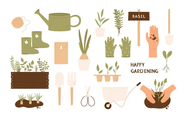 Ensemble Icône Jardin Ensemble Outils Équipements Pour Jardinage Ferme Jardinage — Image vectorielle