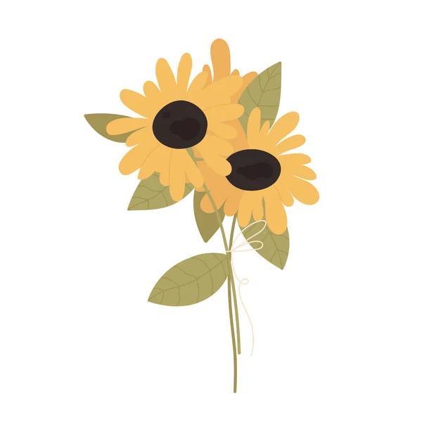 Slunečnicová Kytice Čerstvé Květinářství Uspořádány Žluté Slunečnice Kytice Vektorová Ilustrace — Stockový vektor