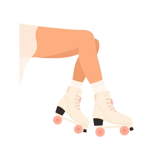 Women Legs Roller Skates Woman Skating Shoe Pink Wheels Vector —  Vetores de Stock