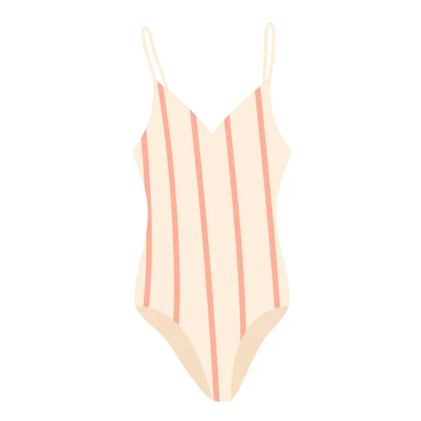 Women Striped Pink White Swimsuit Stylish One Piece Swimsuit Vector — Stok Vektör
