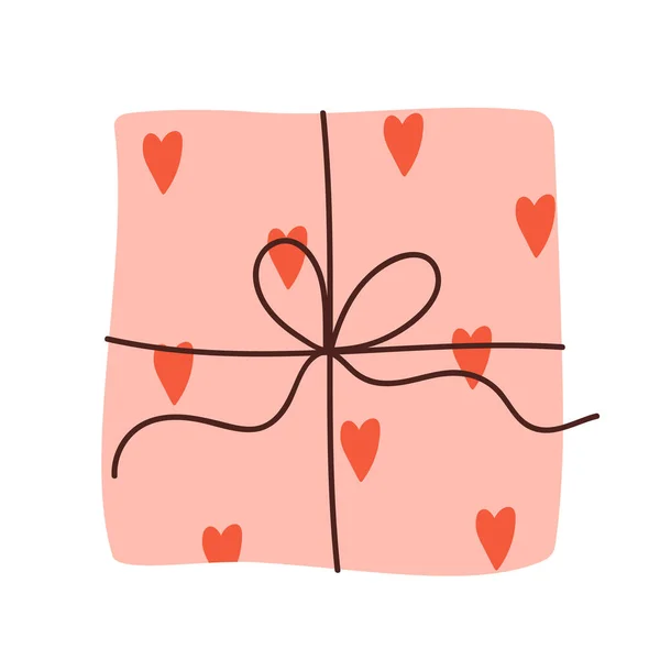 February Happy Valentine Day Gift Box Pink Paper Box Hearts — Image vectorielle