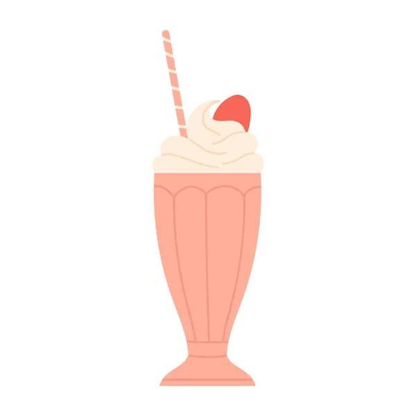 Milkshake Whipped Cream Strawberry Milk Cocktail Drink Vector Illustration Cartoon — Stock Vector