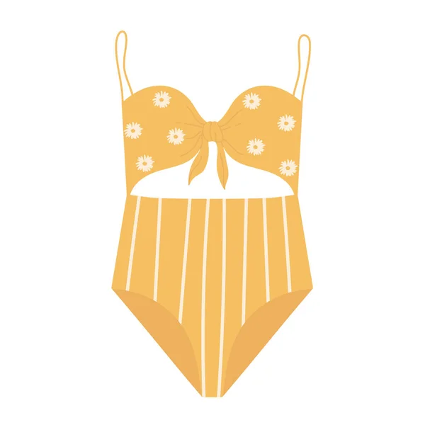 Kobiecy Jednoczęściowy Kostium Kąpielowy Stylowe Damskie Żółte Stroje Kąpielowe Retro — Wektor stockowy